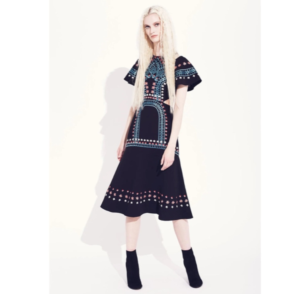 Temperley London Resort 2017 Black Cut-Out Floral Embroidered Midi Dress sz 8